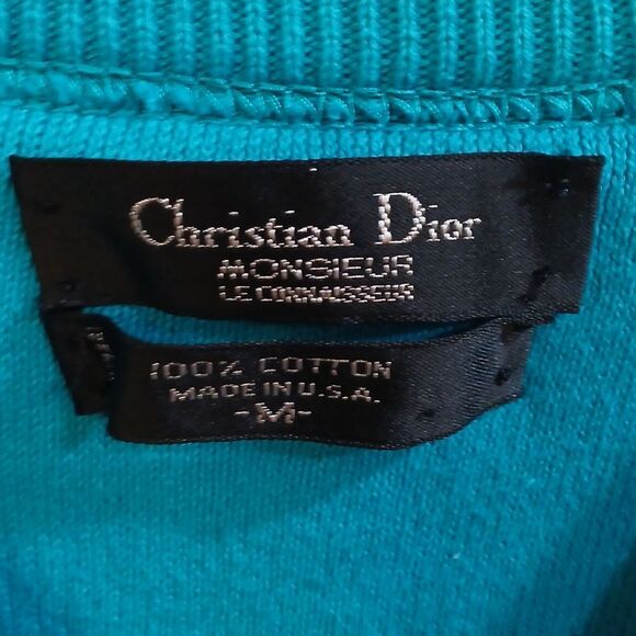 Mens Vintage Dior Turquoise V-Neck Golf Sweater - Picture 3 of 4